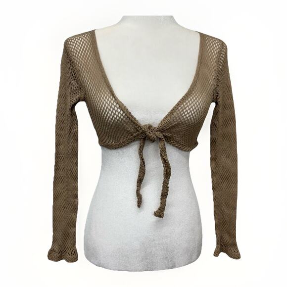 No Boundaries Tops - No Boundaries Juniors M 7/9 Lace Crochet Tie Front Crop Long Sleeve Cardigan